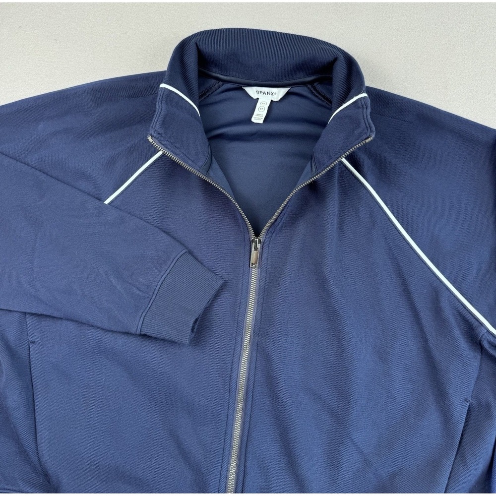 Spanx AirEssentials Pique Full-Zip Track Jacket Women XL Navy Stretch LS Pilates
